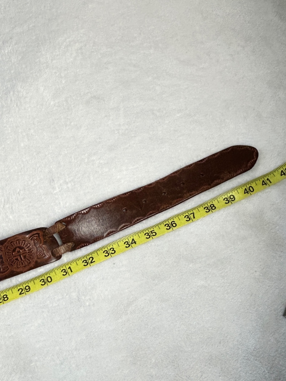 Fossil Tooled Leather Link Belt Southwestern Boho Large Size 34-38" - Picture 10 of 10